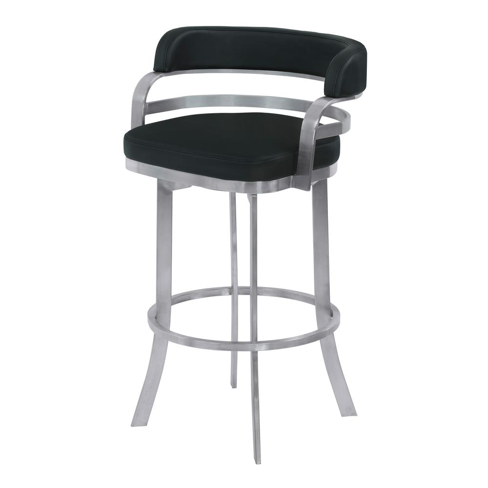 34" Black Brushed Stainless Steel Counter Height Swivel Backless Bar Chair. Picture 7