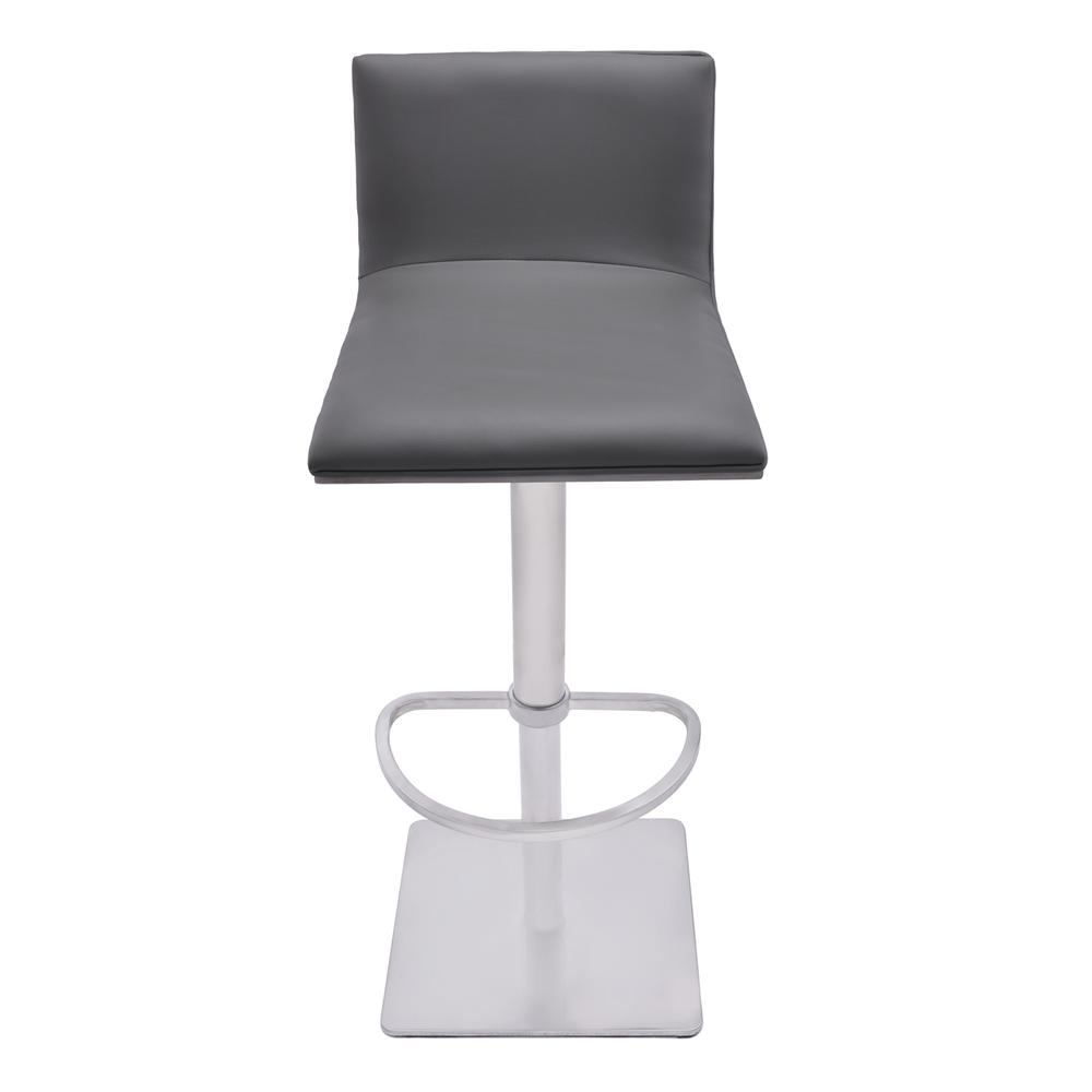 Adjustable Grey Faux Leather Walnut and Stainless Swivel Bar Stool. Picture 1