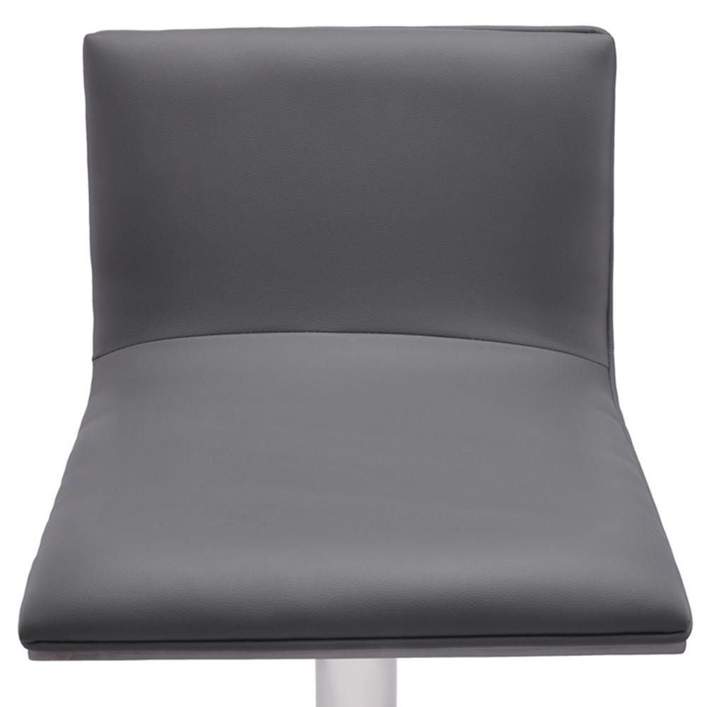 Adjustable Grey Faux Leather Walnut and Stainless Swivel Bar Stool. Picture 9