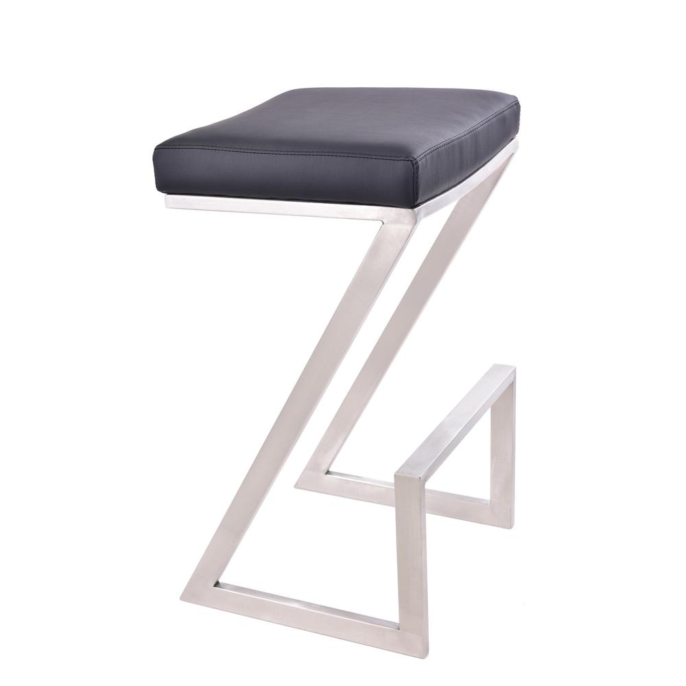 26" Contempo Black Faux Leather and Stainless Backless Bar Stool. Picture 1