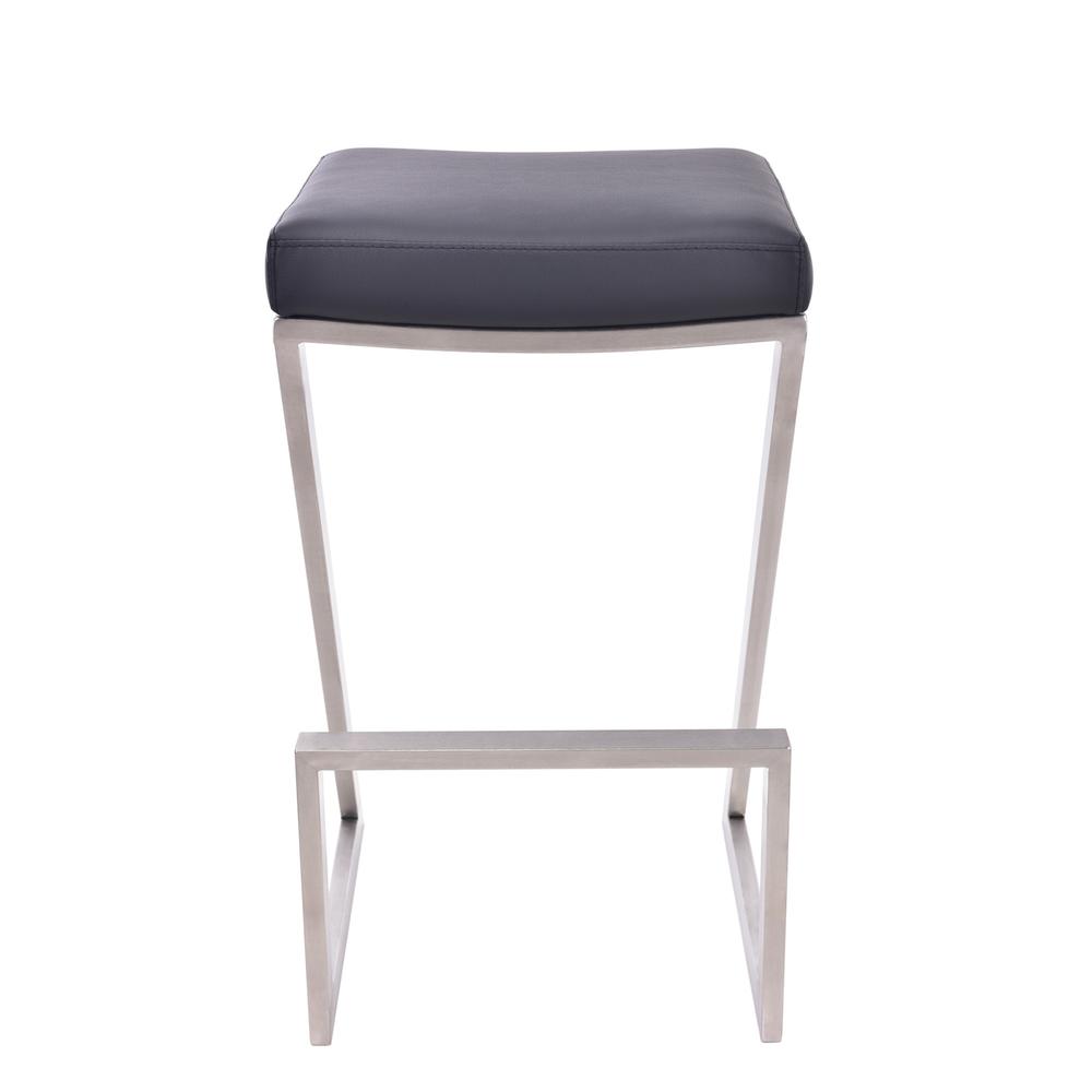 26" Contempo Black Faux Leather and Stainless Backless Bar Stool. Picture 2