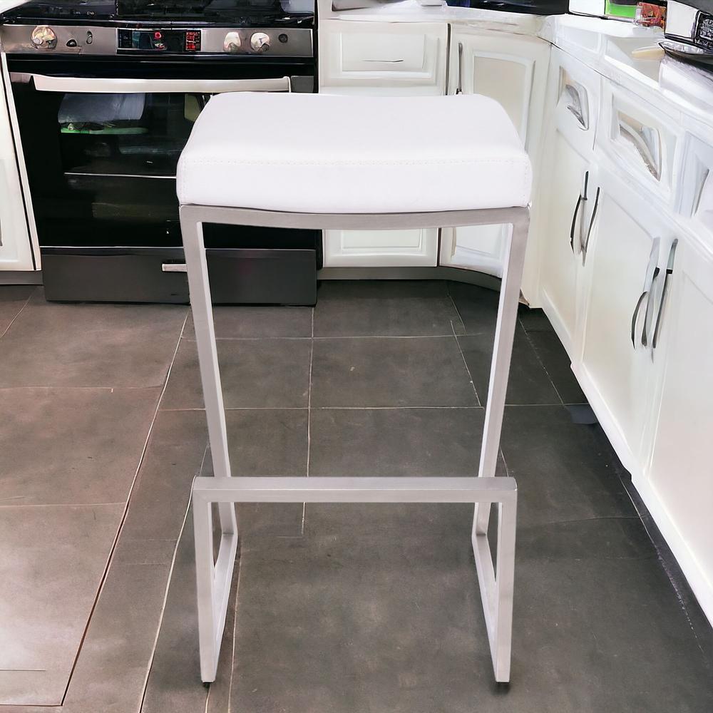 26" Contempo White Faux Leather and Stainless Backless Bar Stool. Picture 2