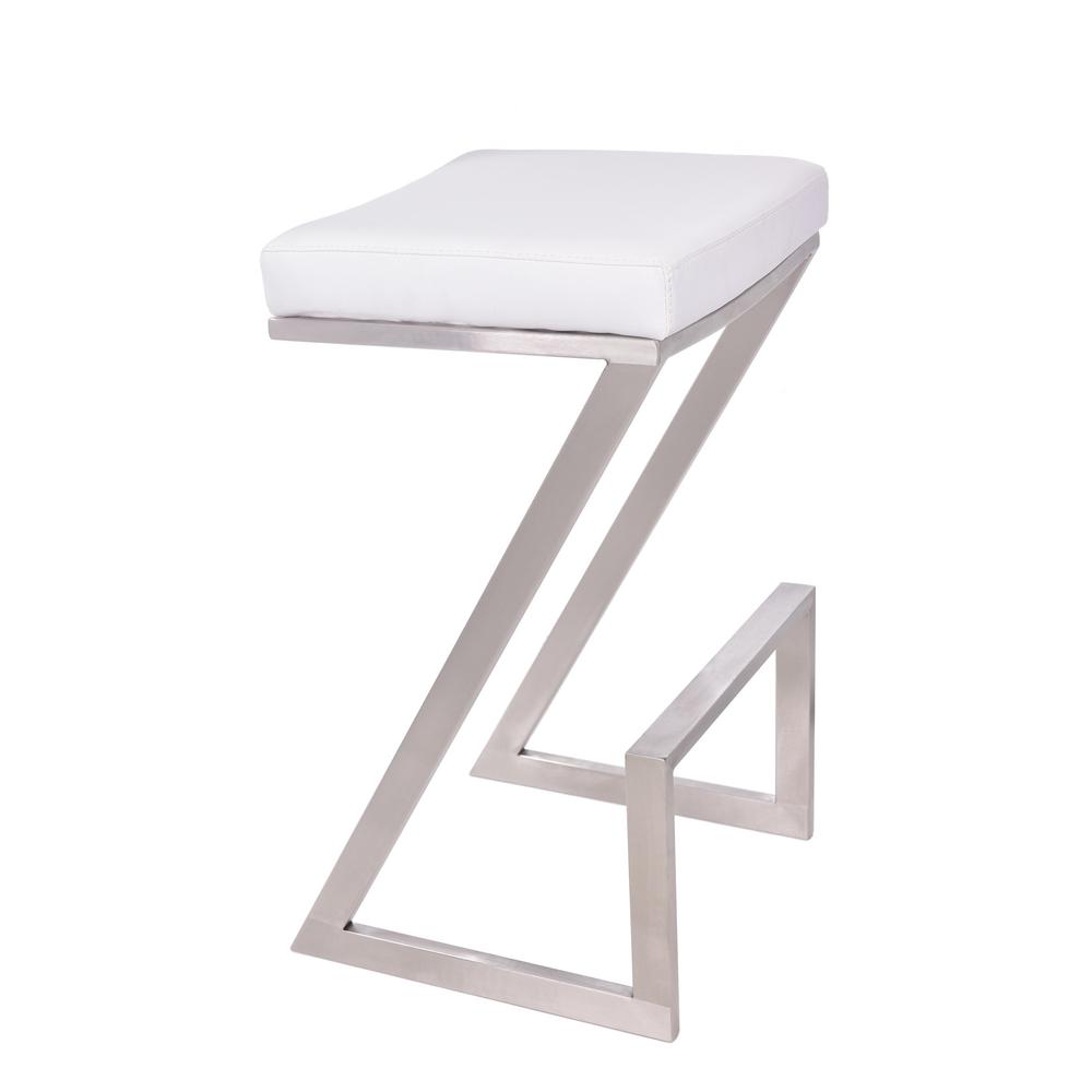 26" Contempo White Faux Leather and Stainless Backless Bar Stool. Picture 1