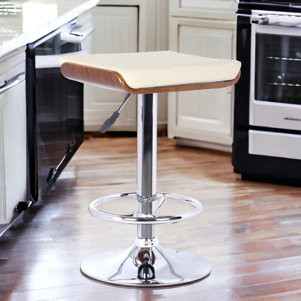 26" Cream Faux Leather Chrome Finished Bar Stool. Picture 2