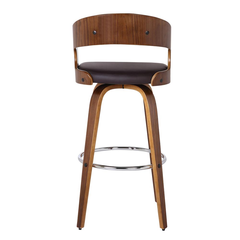 Brown Faux Leather Modern Walnut Wooden Bar Stool. Picture 2
