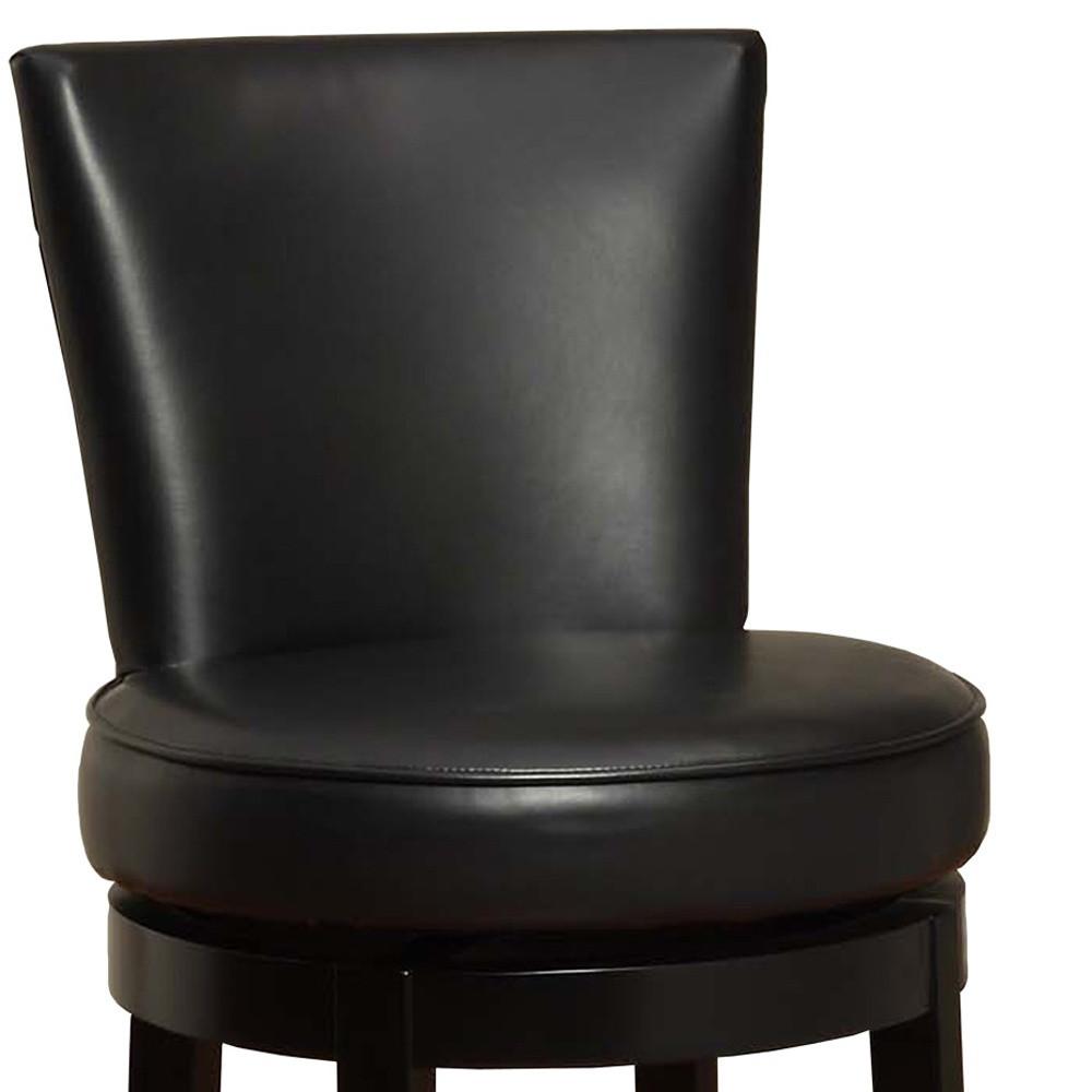 26" Black Faux Leather Round Seat Black Wood Swivel Armless Bar Stool. Picture 5