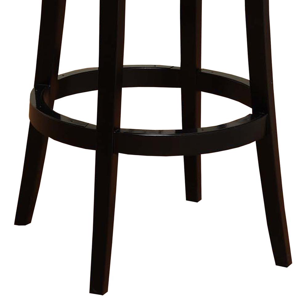 26" Black Faux Leather Round Seat Black Wood Swivel Armless Bar Stool. Picture 4