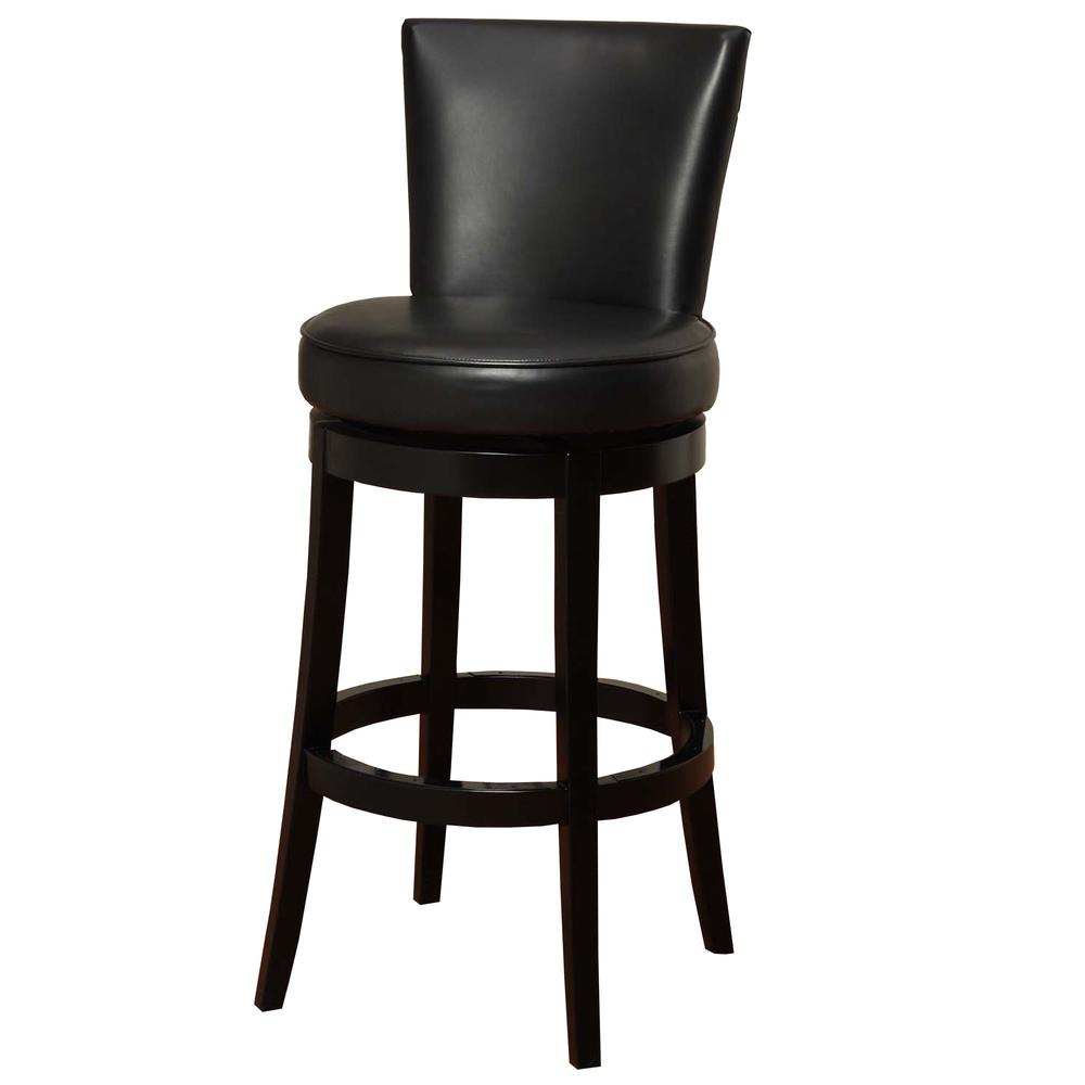 26" Black Faux Leather Round Seat Black Wood Swivel Armless Bar Stool. Picture 6