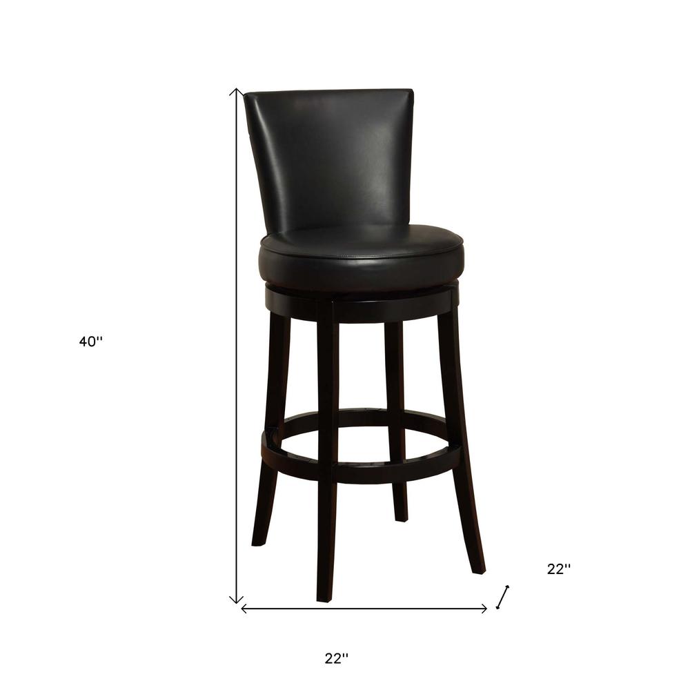 26" Black Faux Leather Round Seat Black Wood Swivel Armless Bar Stool. Picture 8