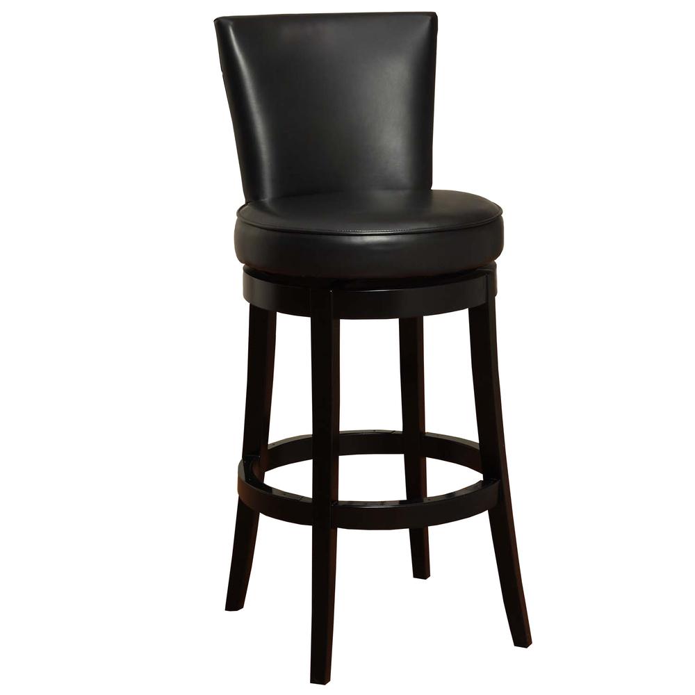 26" Black Faux Leather Round Seat Black Wood Swivel Armless Bar Stool. Picture 1