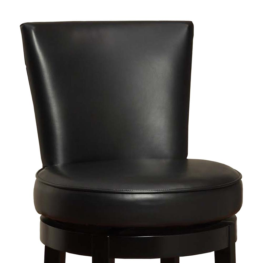 26" Black Faux Leather Round Seat Black Wood Swivel Armless Bar Stool. Picture 3
