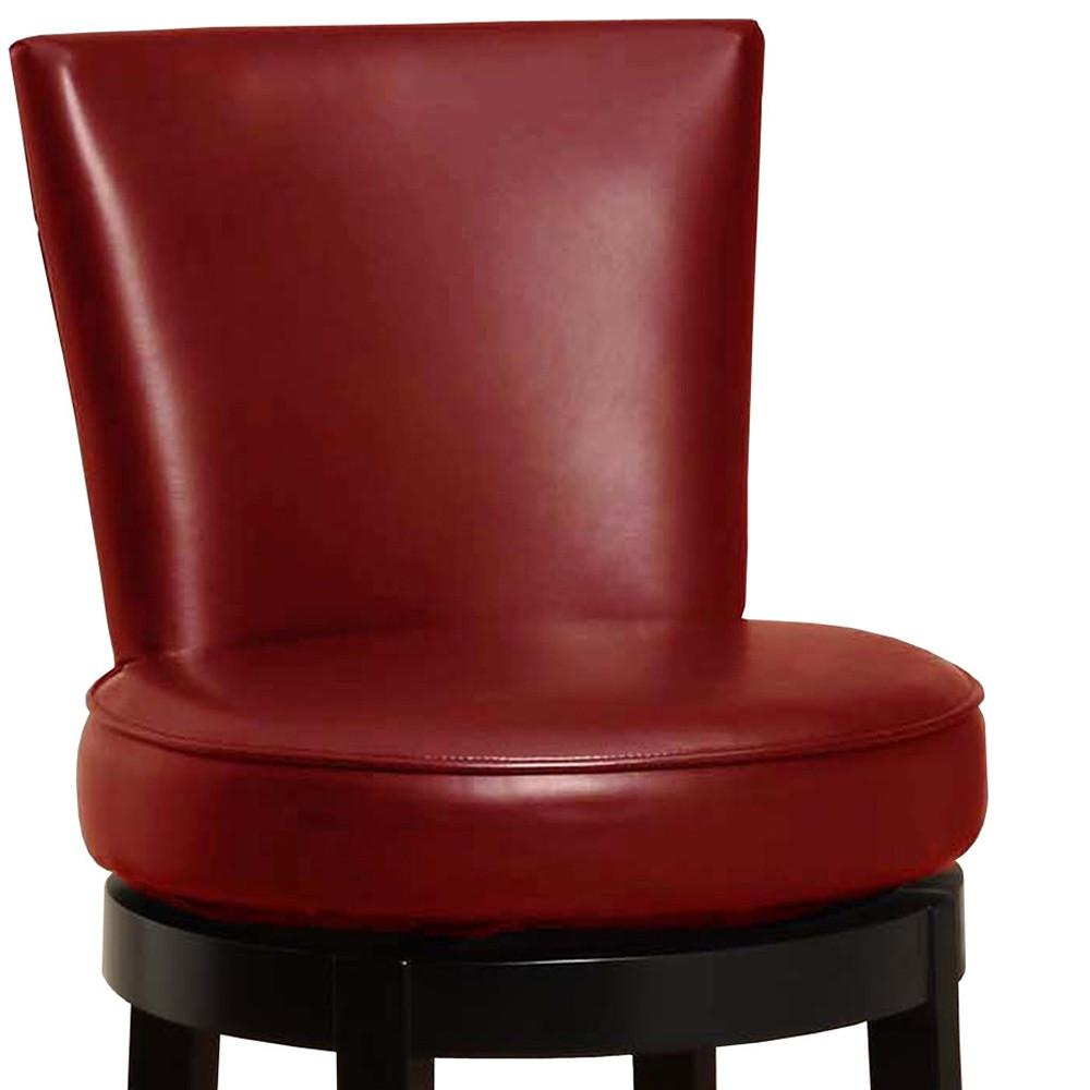 30" Red Faux Leather Round Seat Black Wood Swivel Armless Bar Stool. Picture 4