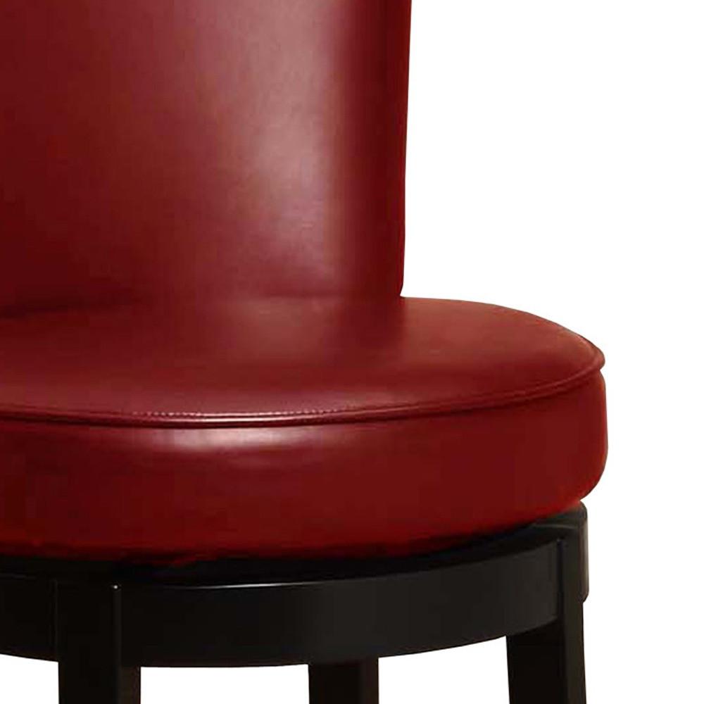 30" Red Faux Leather Round Seat Black Wood Swivel Armless Bar Stool. Picture 5