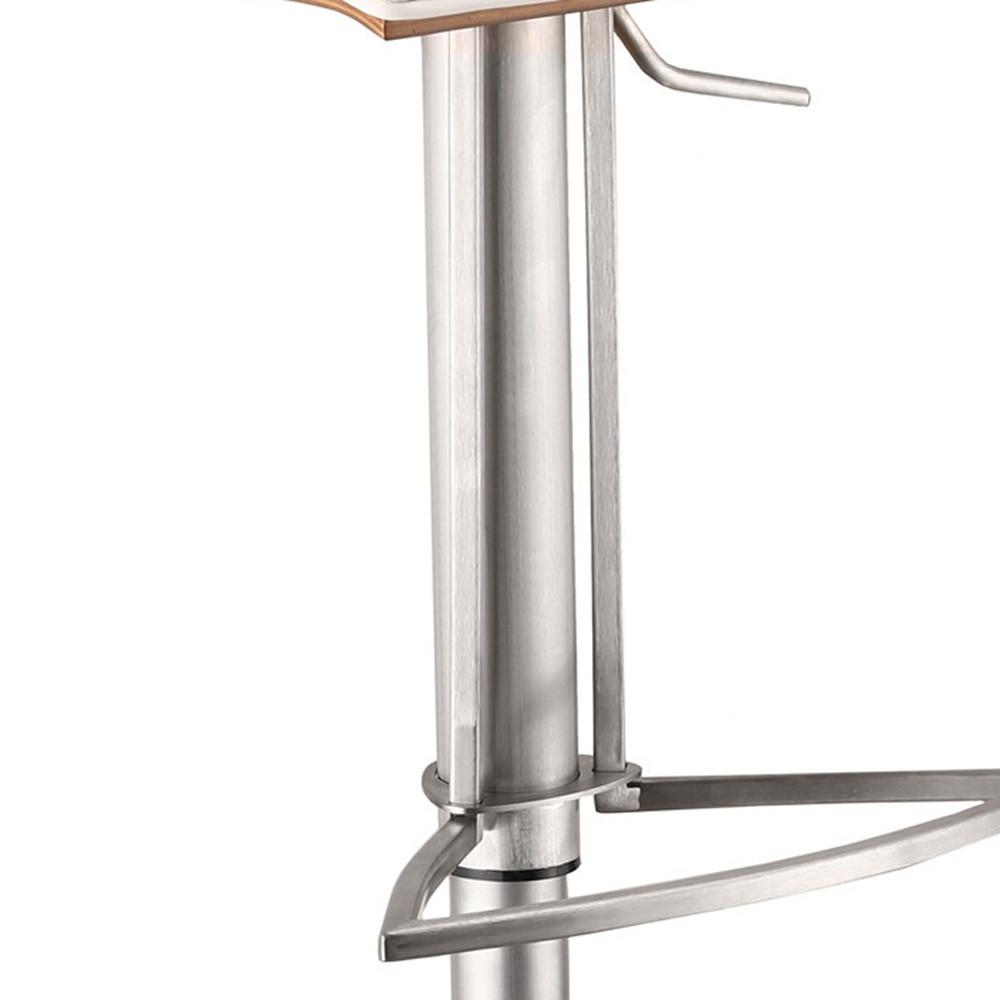 White Faux Leather Armless Swivel Bar Stool with Brushed Stainless Steel Base. Picture 7