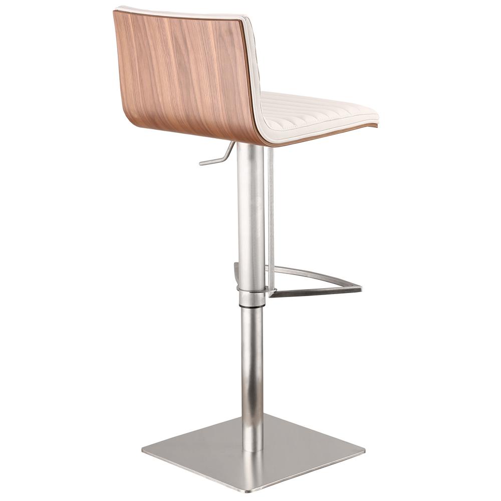 White Faux Leather Armless Swivel Bar Stool with Brushed Stainless Steel Base. Picture 3