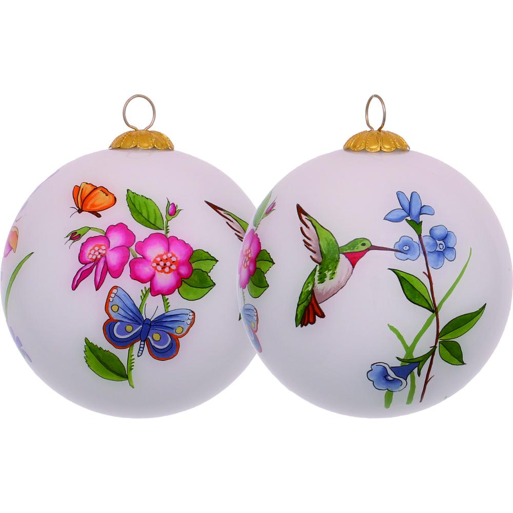 Decorative Florals Hand Painted Mouth Blown Glass Ornament. Picture 1