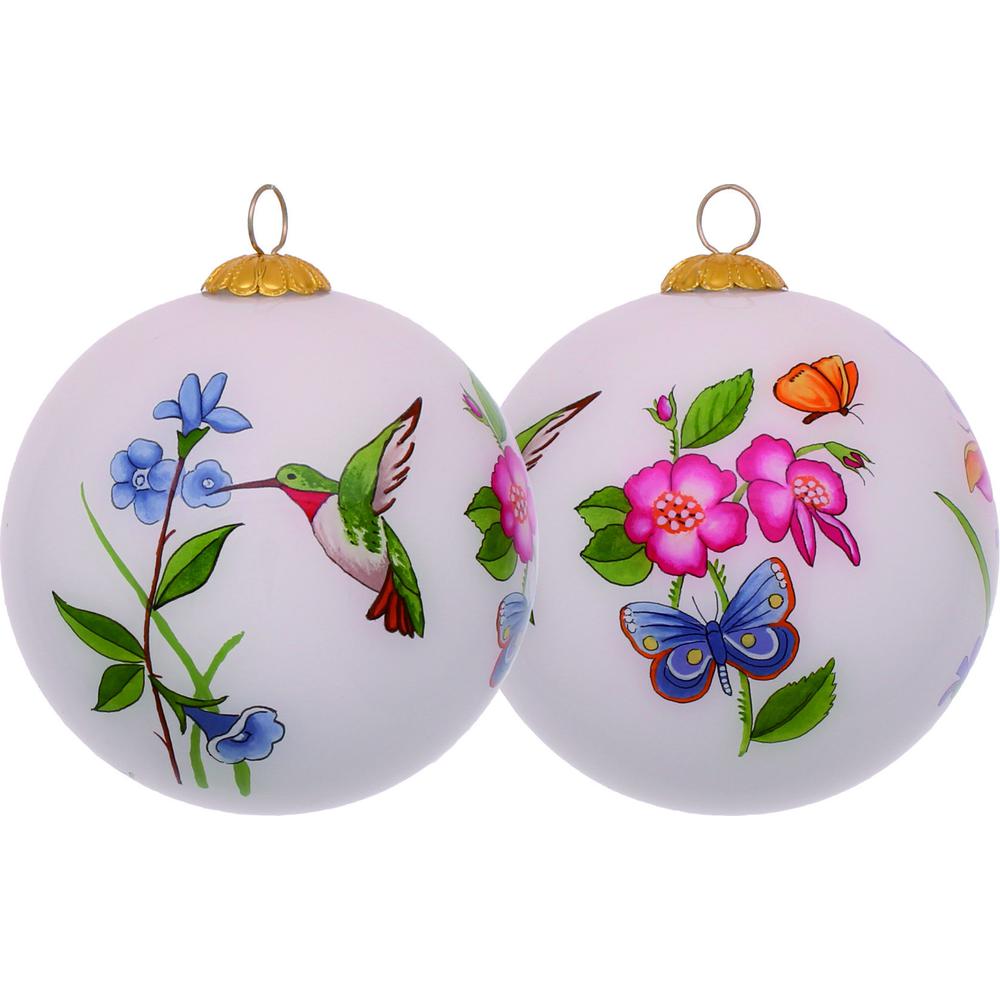 Decorative Florals Hand Painted Mouth Blown Glass Ornament. Picture 2