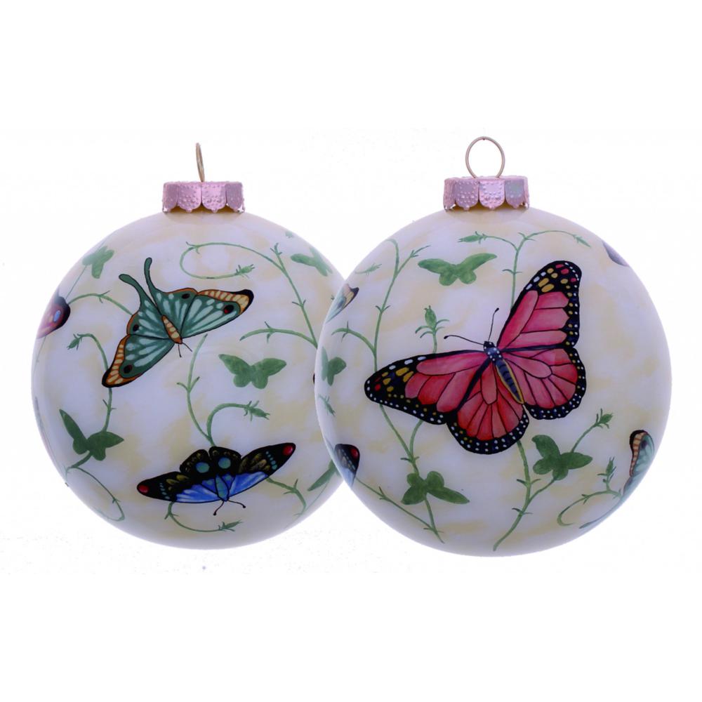 Colorful Butterflies Hand Painted Mouth Blown Glass Ornament. Picture 2