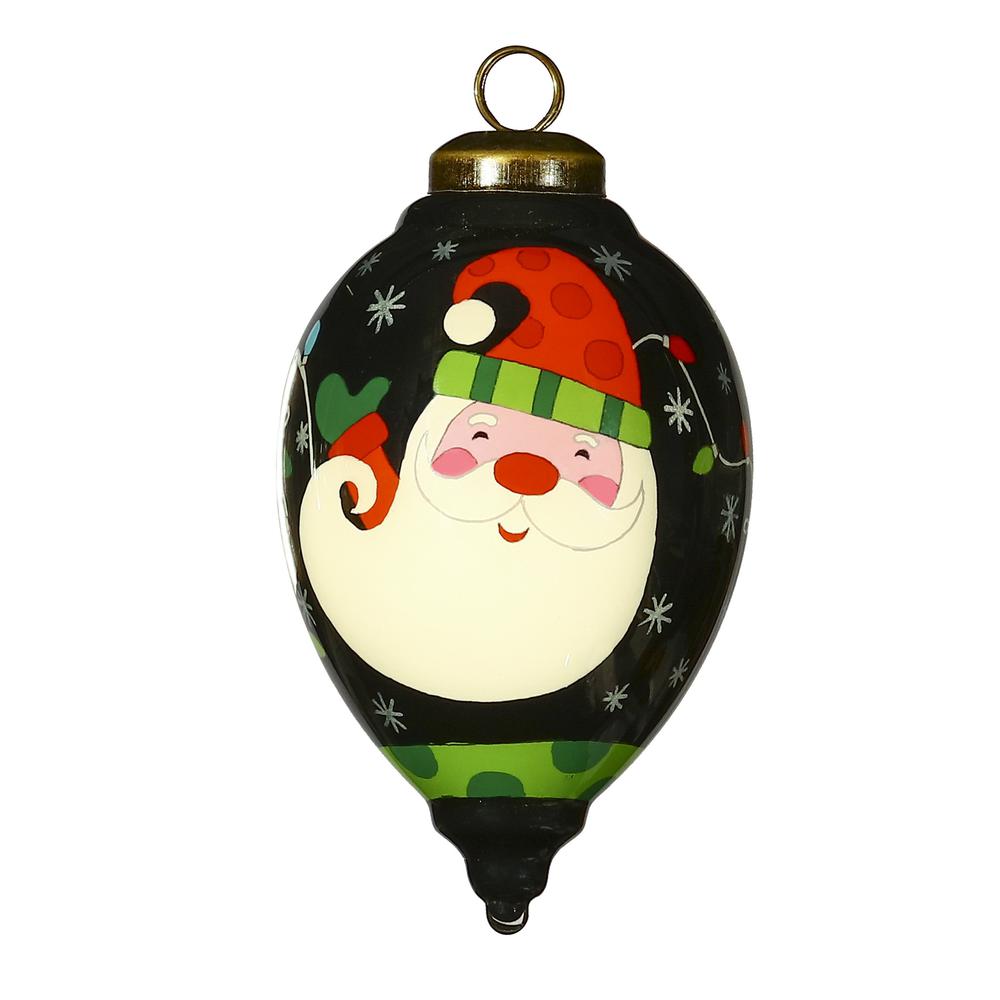 Santa in Holiday Lights Hand Painted Mouth Blown Glass Ornament. Picture 1