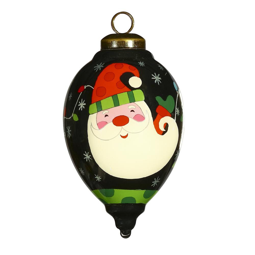 Santa in Holiday Lights Hand Painted Mouth Blown Glass Ornament. Picture 2