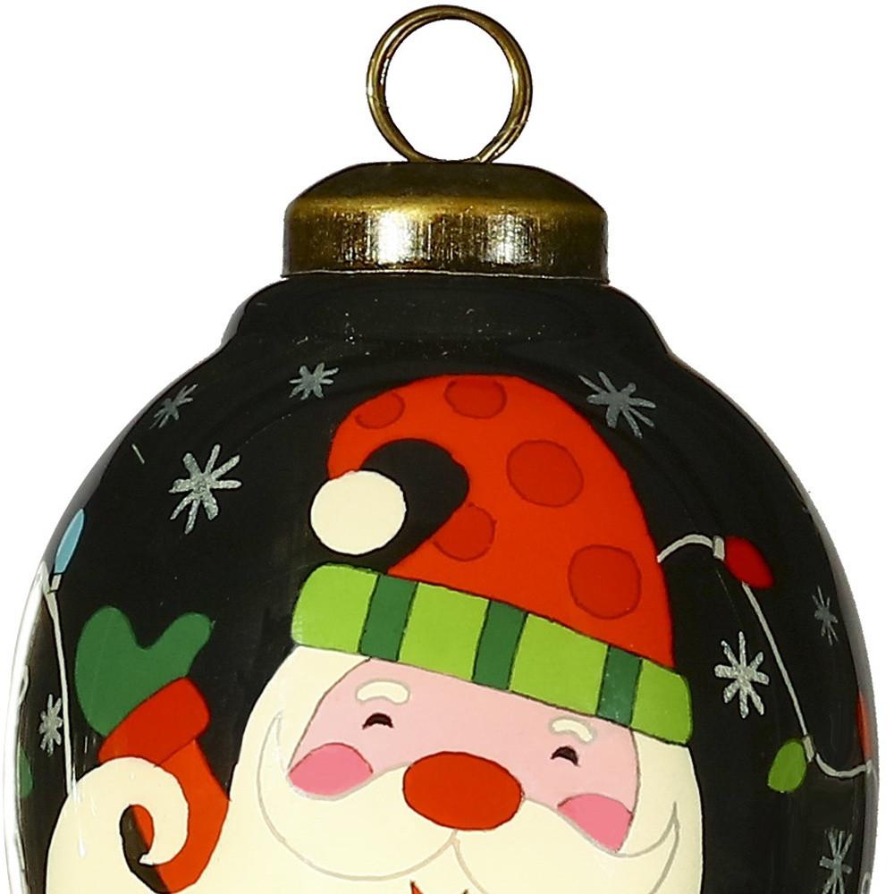 Santa in Holiday Lights Hand Painted Mouth Blown Glass Ornament. Picture 3