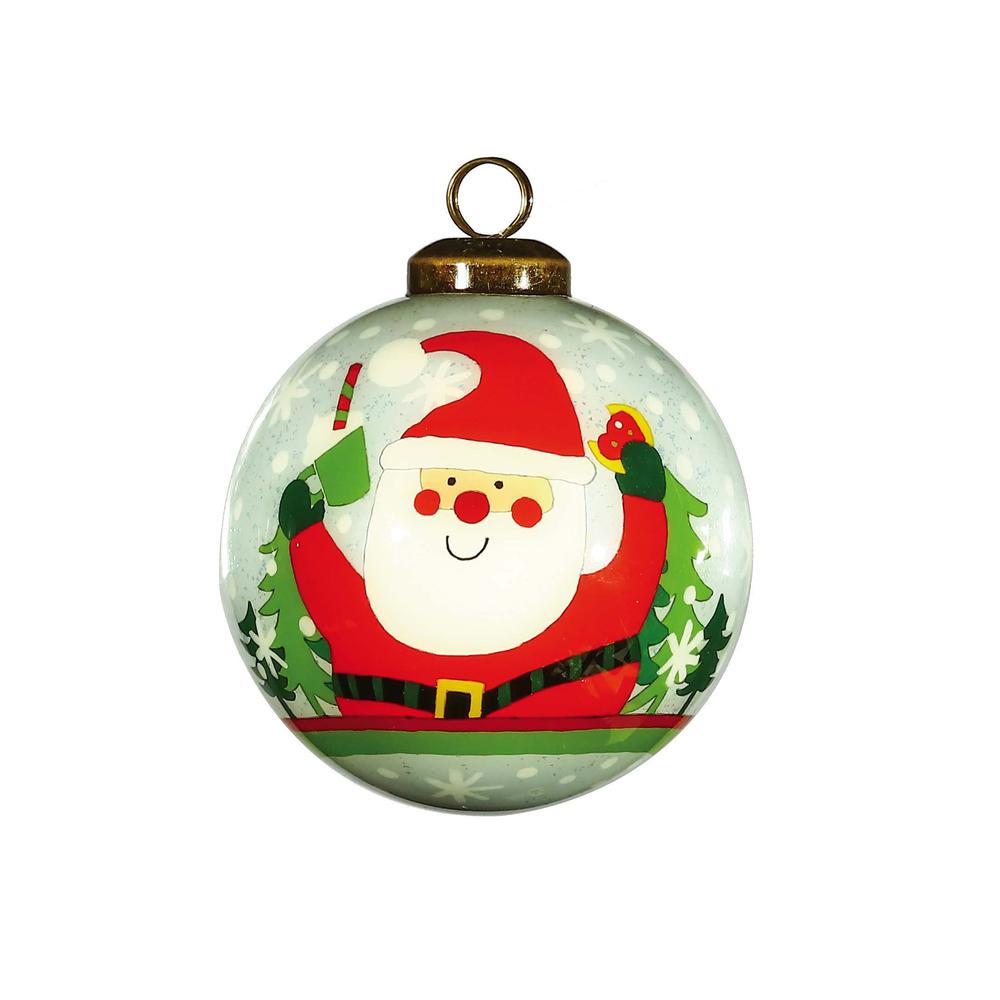 Festive Glitter Santa Hand Painted Mouth Blown Glass Ornament. Picture 1