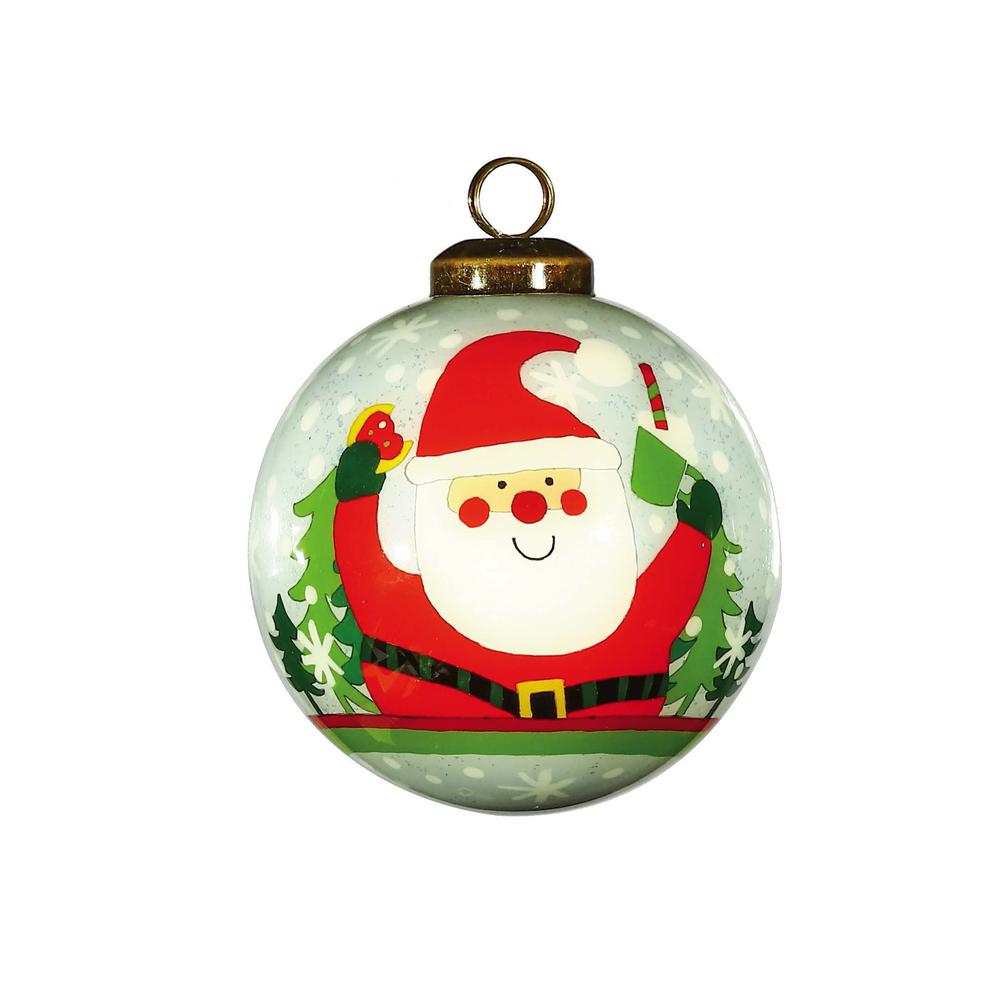Festive Glitter Santa Hand Painted Mouth Blown Glass Ornament. Picture 2