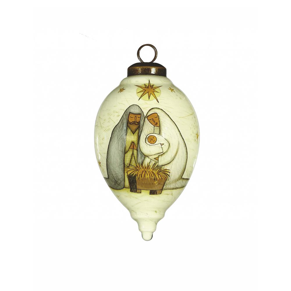 Nativity Holy Family Hand Painted Mouth Blown Glass Ornament. Picture 2