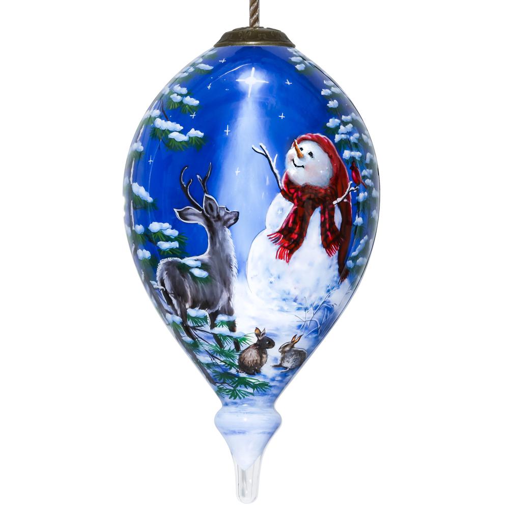 Starry Heaven and Snowman Hand Painted Mouth Blown Glass Ornament. Picture 1