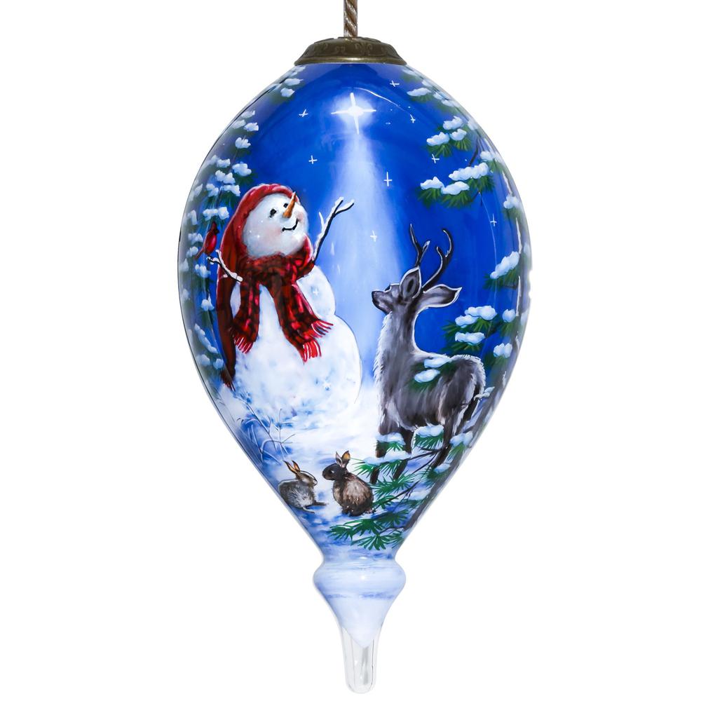Starry Heaven and Snowman Hand Painted Mouth Blown Glass Ornament. Picture 2