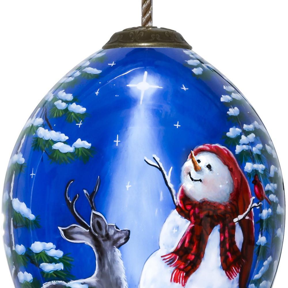 Starry Heaven and Snowman Hand Painted Mouth Blown Glass Ornament. Picture 3