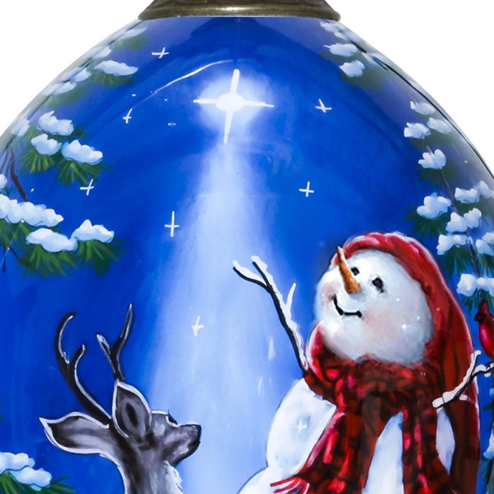 Starry Heaven and Snowman Hand Painted Mouth Blown Glass Ornament. Picture 4