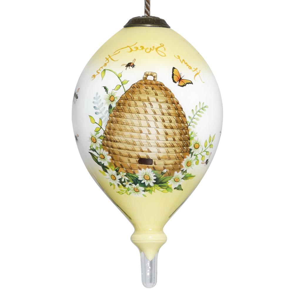 Beehive Home Sweet Home Hand Painted Mouth Blown Glass Ornament. Picture 2