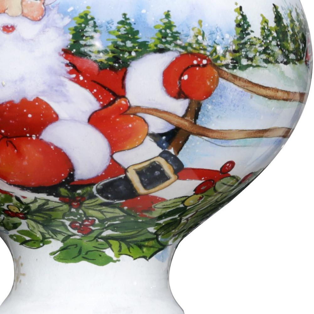 Santa Riding a Sleigh Hand Painted Mouth Blown Glass Ornament. Picture 3