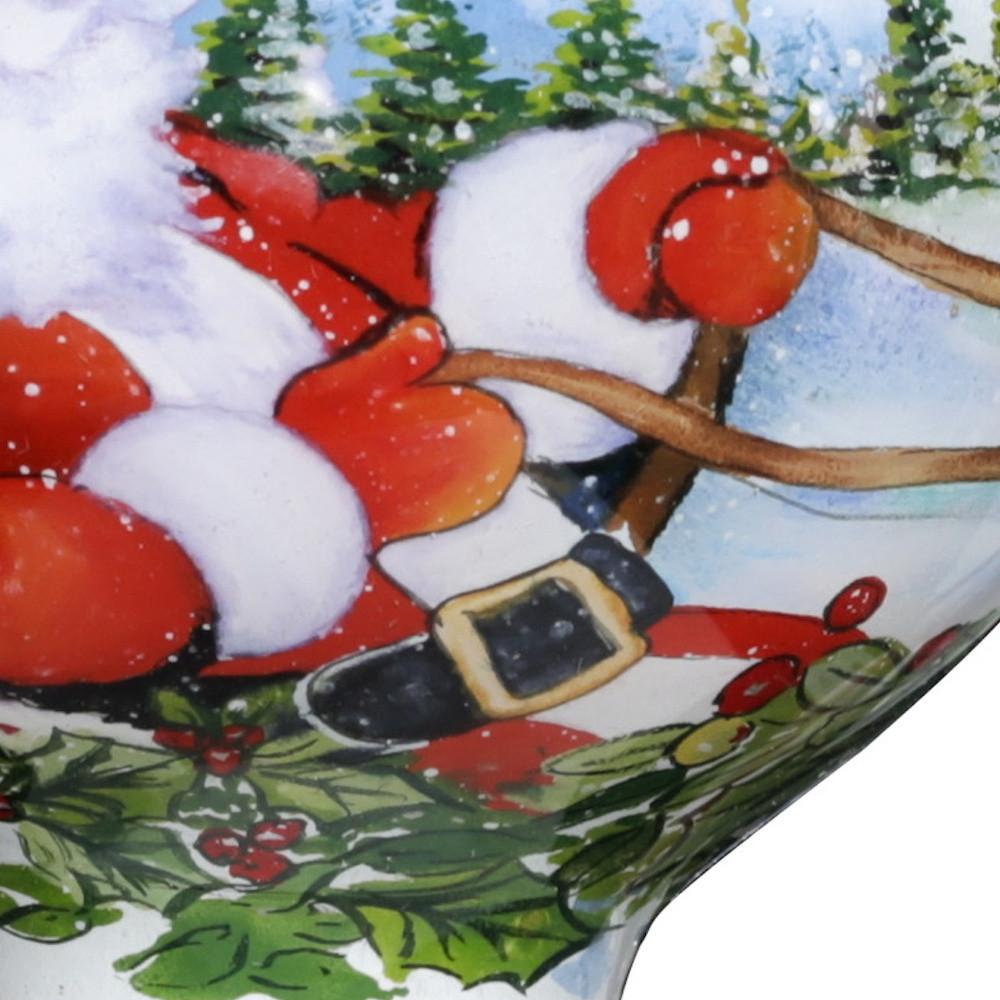 Santa Riding a Sleigh Hand Painted Mouth Blown Glass Ornament. Picture 4