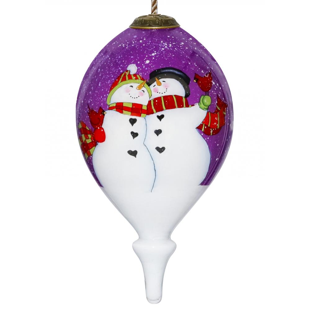 Amore Snowmen Hand Painted Mouth Blown Glass Ornament. Picture 1