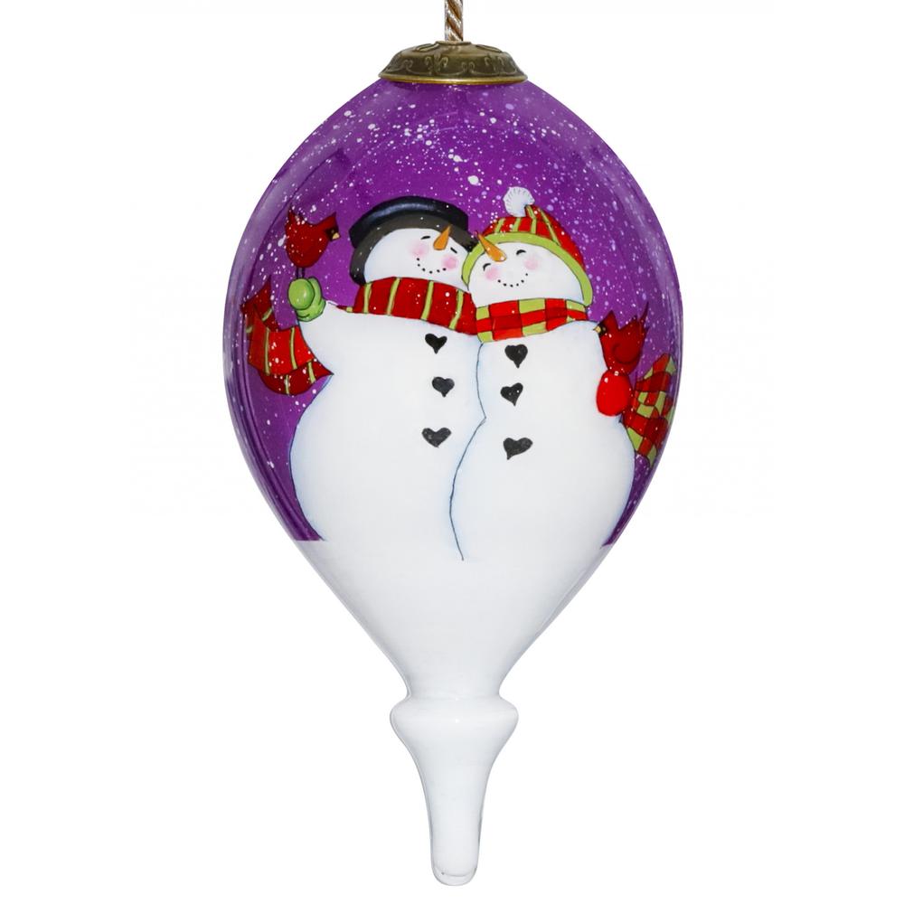 Amore Snowmen Hand Painted Mouth Blown Glass Ornament. Picture 2