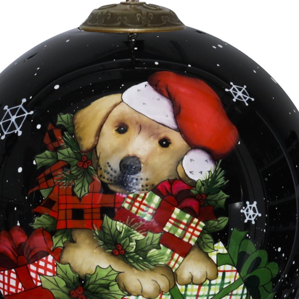 Christmas Puppy with Presents Hand Painted Mouth Blown Glass Ornament. Picture 4