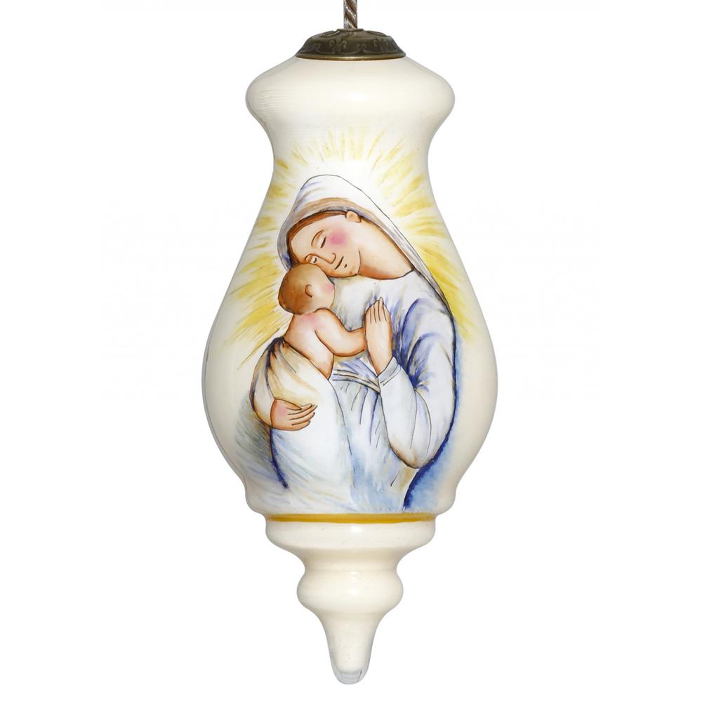 Mother Mary with Baby Hand Painted Mouth Blown Glass Ornament. Picture 2