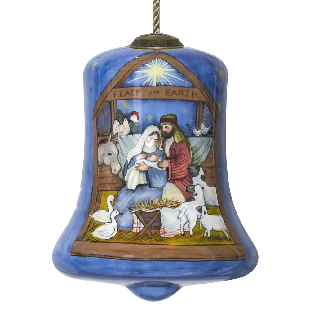 Holy Family Bethlehem Hand Painted Mouth Blown Glass Ornament. Picture 1