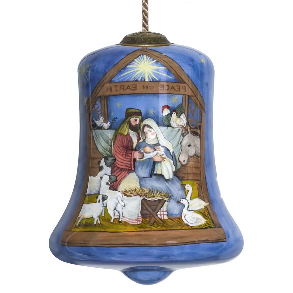 Holy Family Bethlehem Hand Painted Mouth Blown Glass Ornament. Picture 2