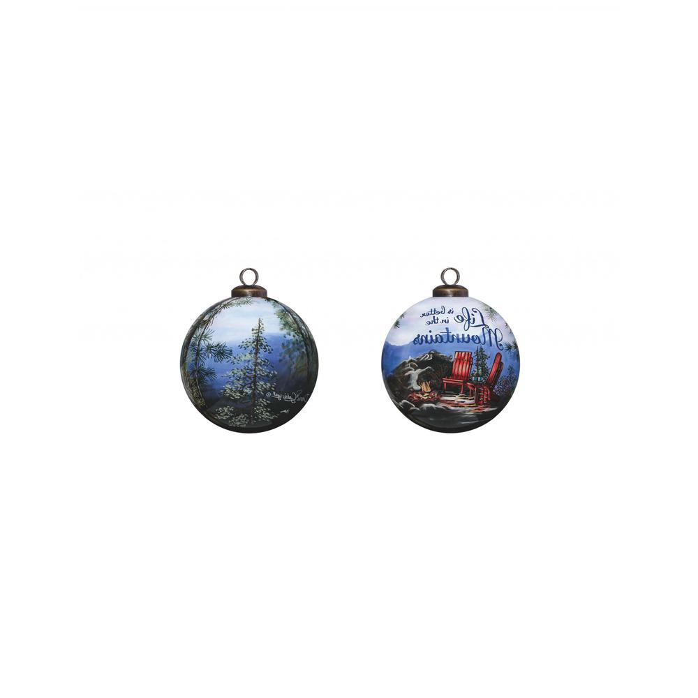 Scenic Life is Better in the Mountains Hand Painted Mouth Blown Glass Ornament. Picture 2