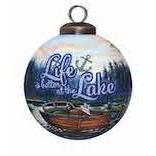 Scenic Life is Better at the Lake Hand Painted Mouth Blown Glass Ornament. Picture 1