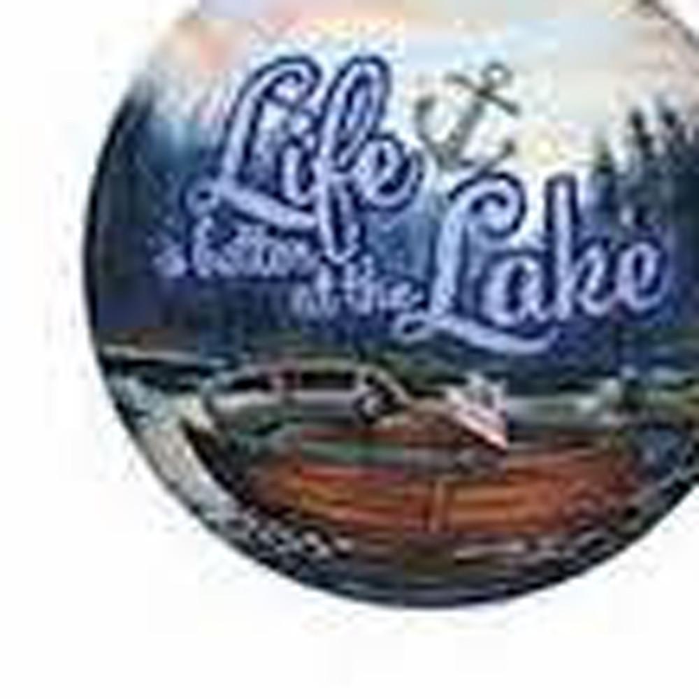 Scenic Life is Better at the Lake Hand Painted Mouth Blown Glass Ornament. Picture 3