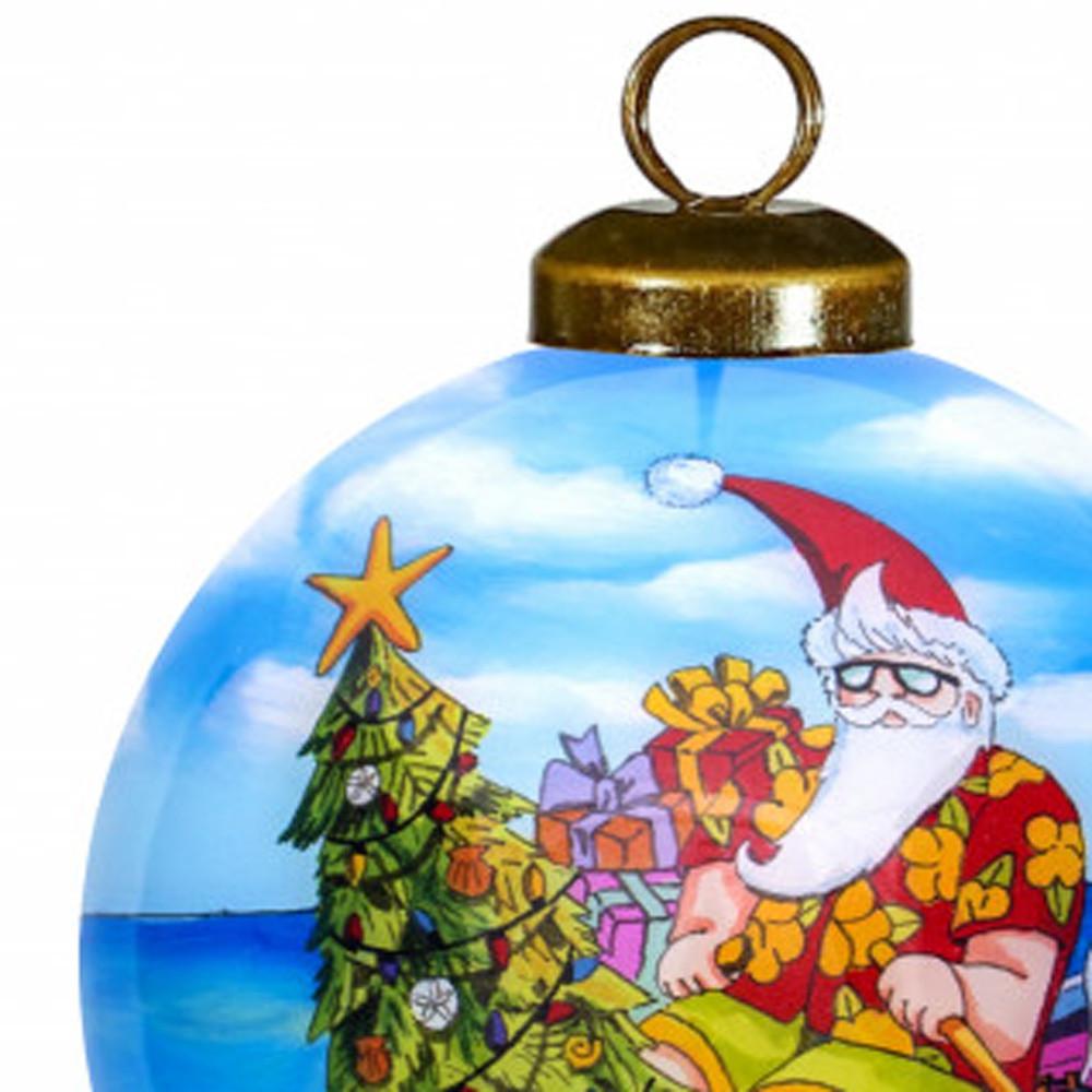 Rowing Santa Express Hand Painted Mouth Blown Glass Ornament. Picture 4