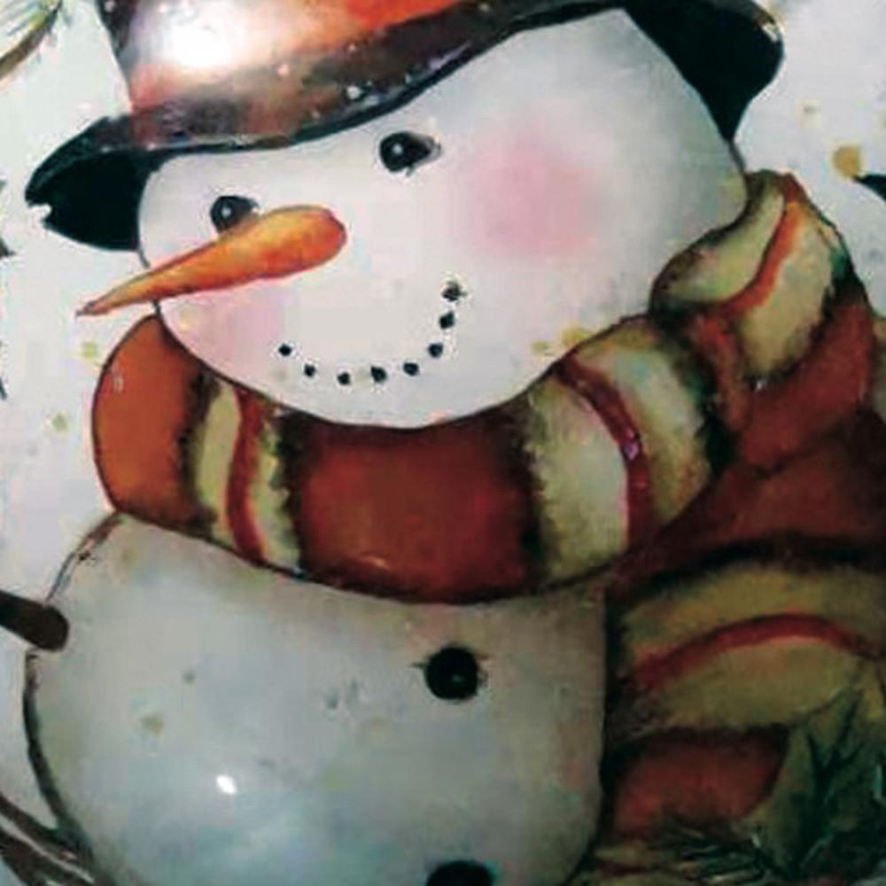Winter Wreath Forest Snowman Hand Painted Mouth Blown Glass Ornament. Picture 4