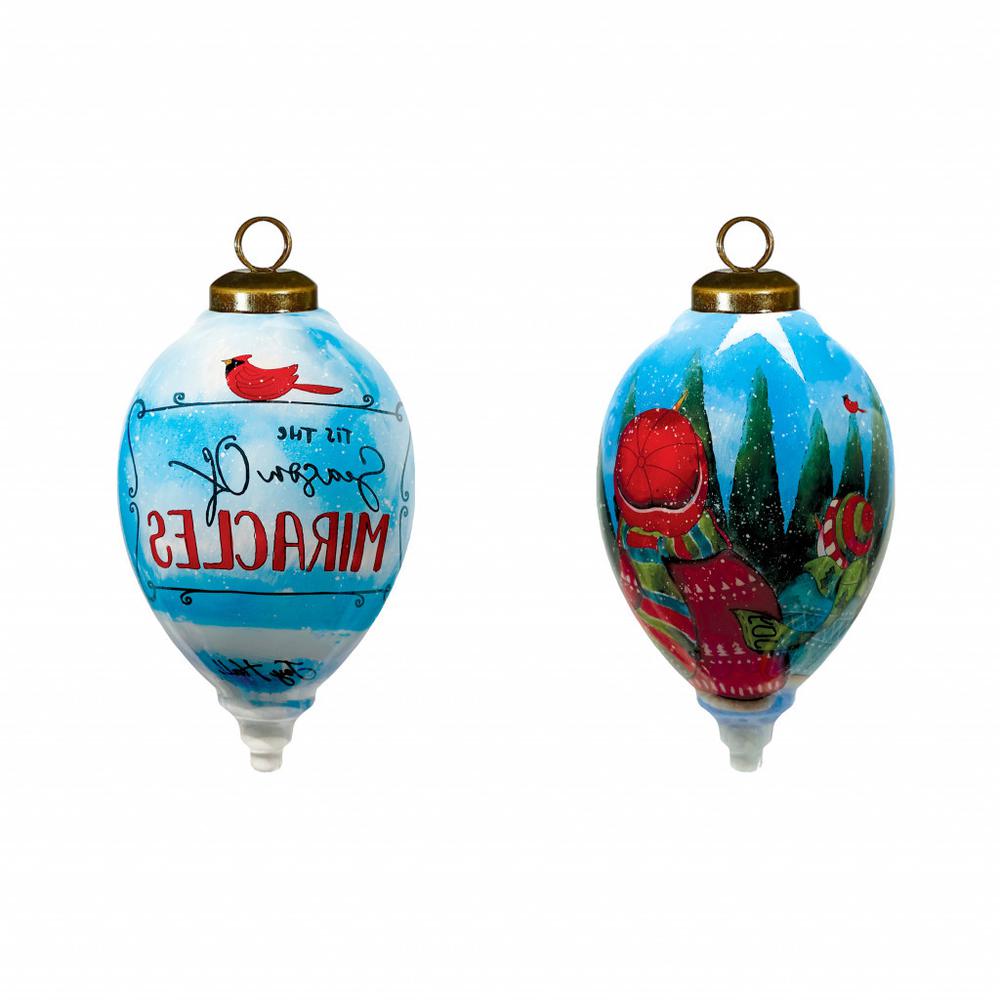 Season of Miracles Wordings Snowman Hand Painted Mouth Blown Glass Ornament. Picture 2