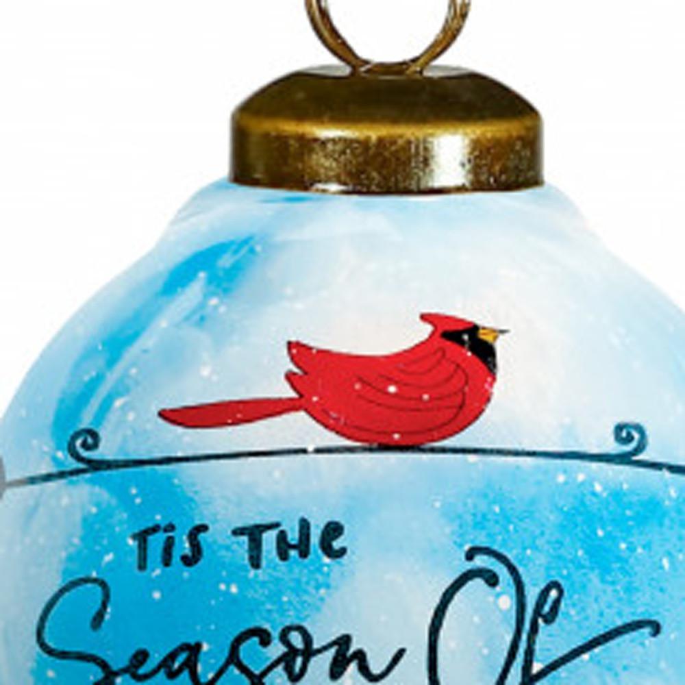 Season of Miracles Wordings Snowman Hand Painted Mouth Blown Glass Ornament. Picture 4