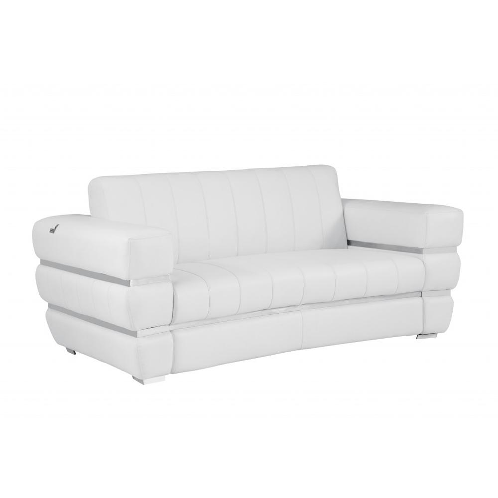 75" White And Silver Italian Leather Love Seat. Picture 3
