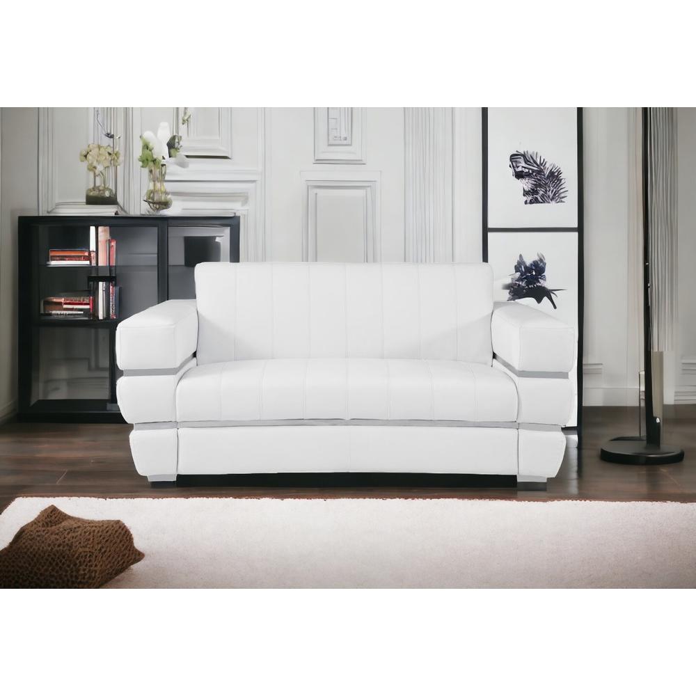 75" White And Silver Italian Leather Love Seat. Picture 2